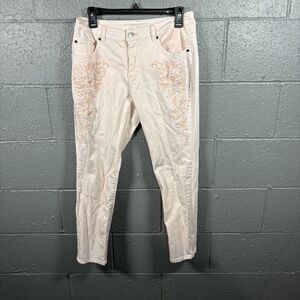 Eric Womens Pink Floral Embroidered Jeans Size 8 Stretch Denim Boho Casual